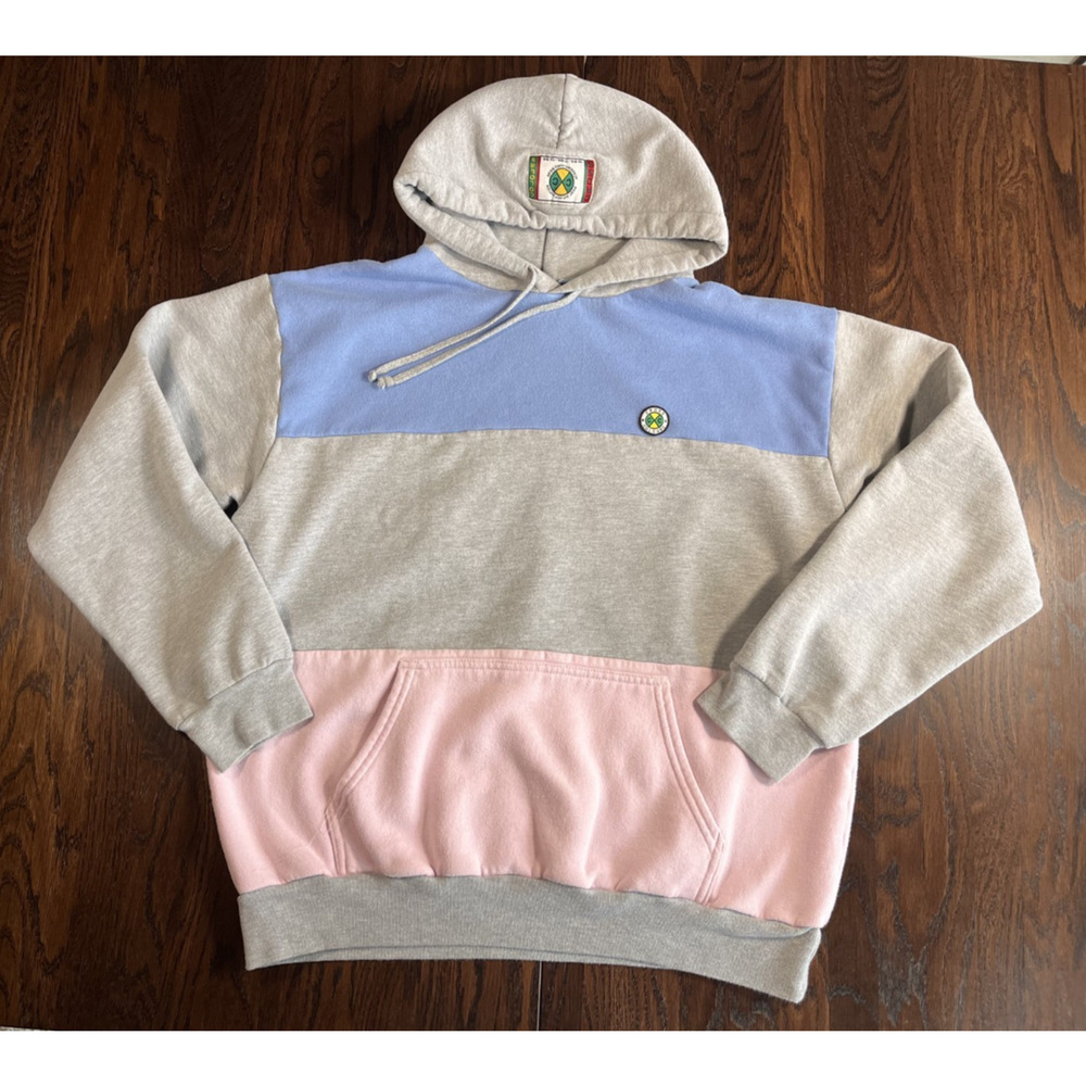 Cross Colours Hoodie Pink/Grey/Blue Large Made in USA